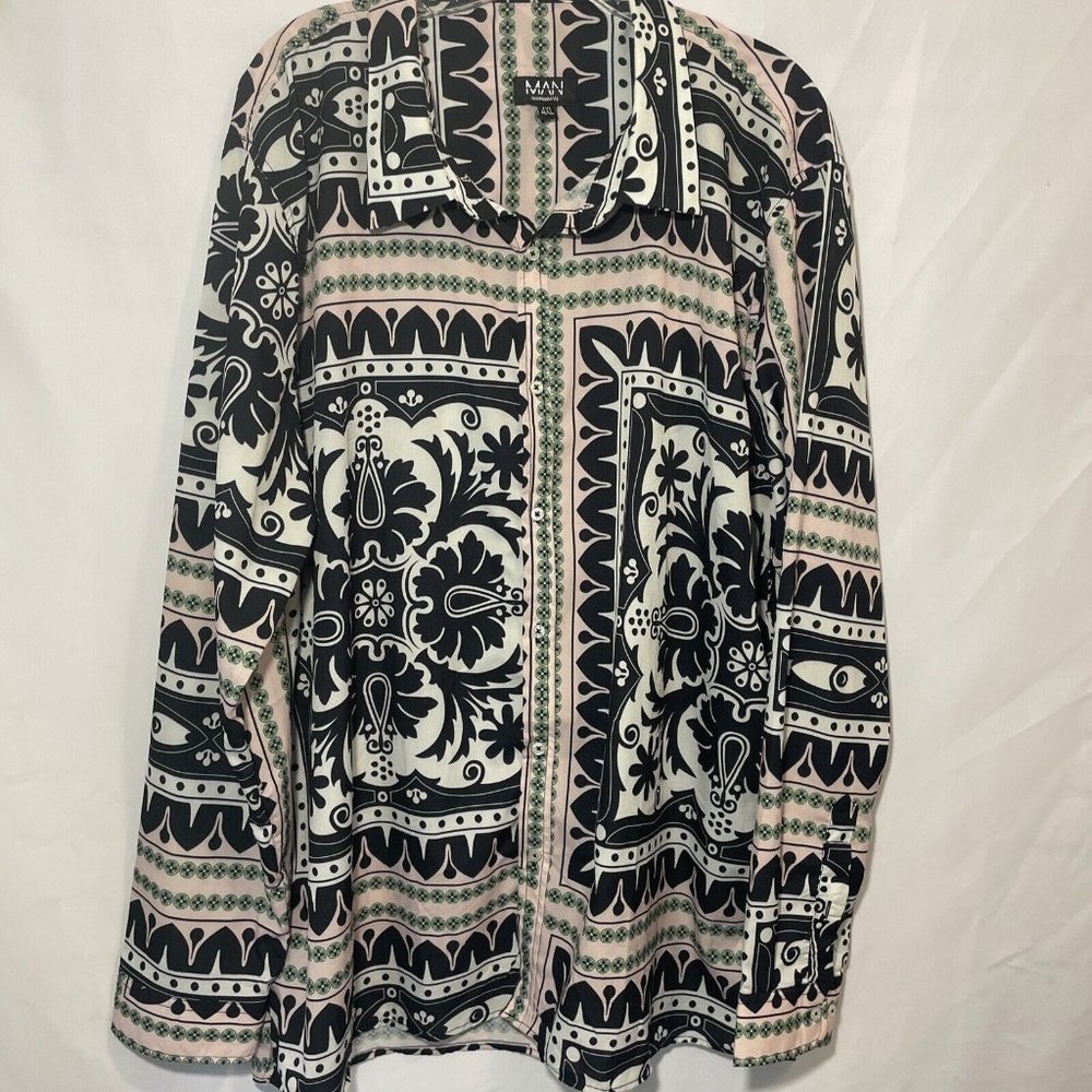 Boohoo Man Dress Shirt Long Sleeve Multi Color 4XL 100% Polyester Straight Cut